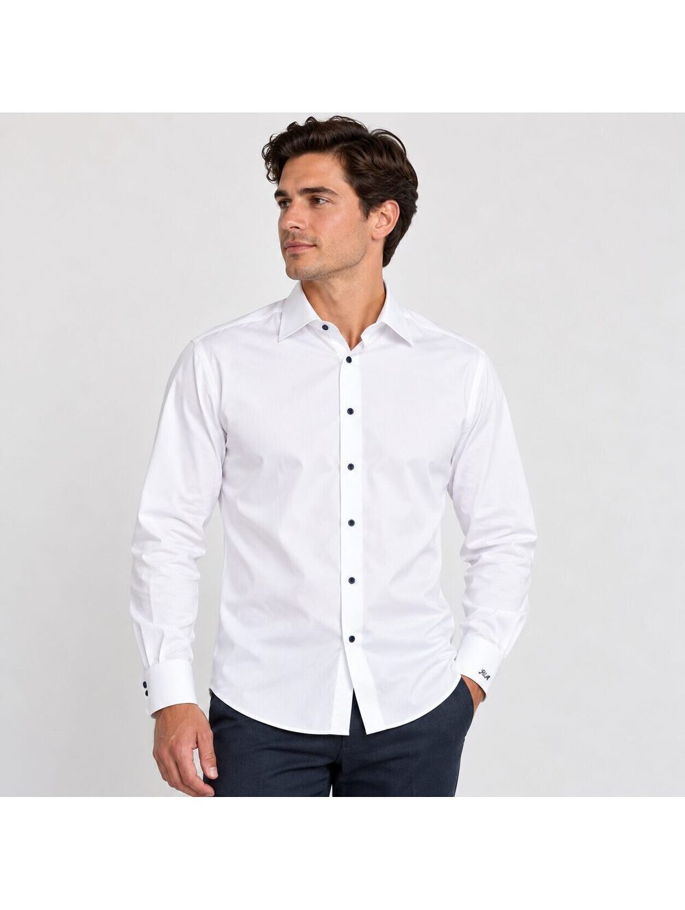 David Donahue Men's White Cotton Trim Fit Dress Shirt 17.5 32/33